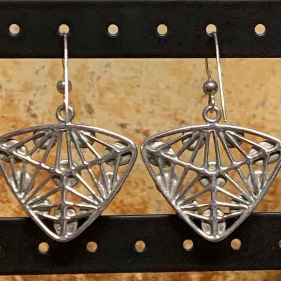 Jay King Earrings Triangular Sterling Silver & Green Turquoise Dangle/ Drop - Picture 7 of 7